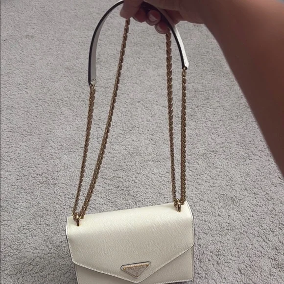 Prada Bags Prada Cream Leather Shoulder Bag With Gold Chain